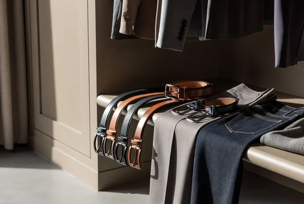 Premium designer belts styled with tailored and casual wardrobe pieces