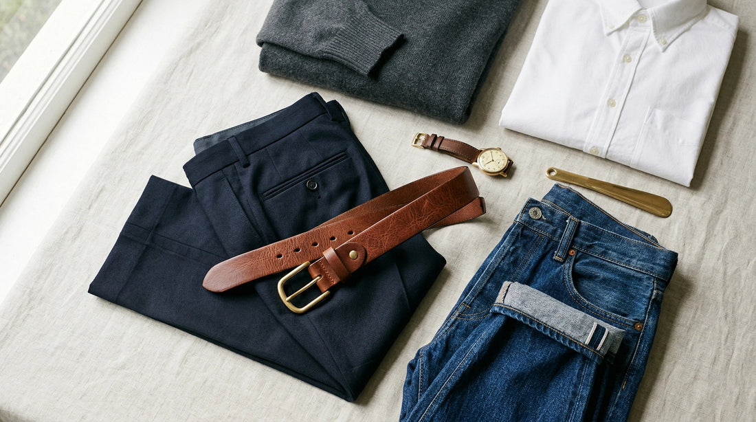 Leather belt with visible grain and polished buckle for a guide explaining what a leather belt is