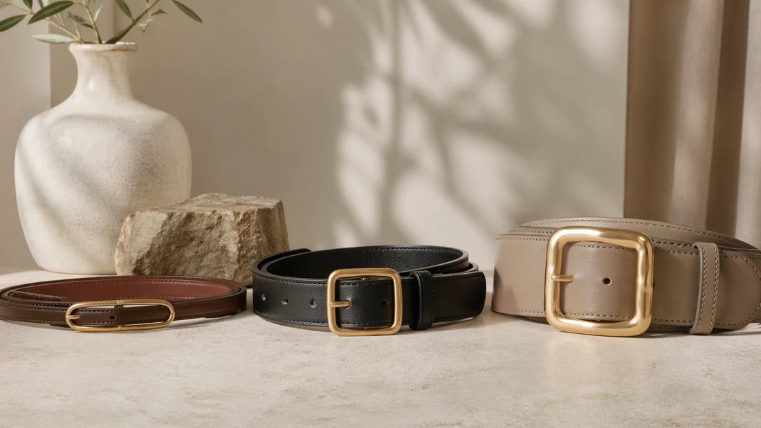 Close-up comparison of women's belt widths matched with properly scaled buckles