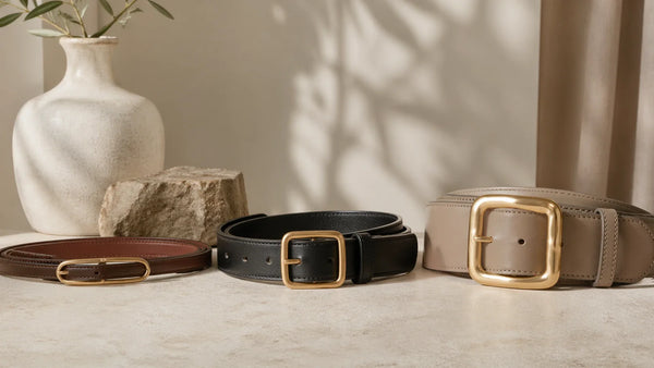 Close-up comparison of women's belt widths matched with properly scaled buckles