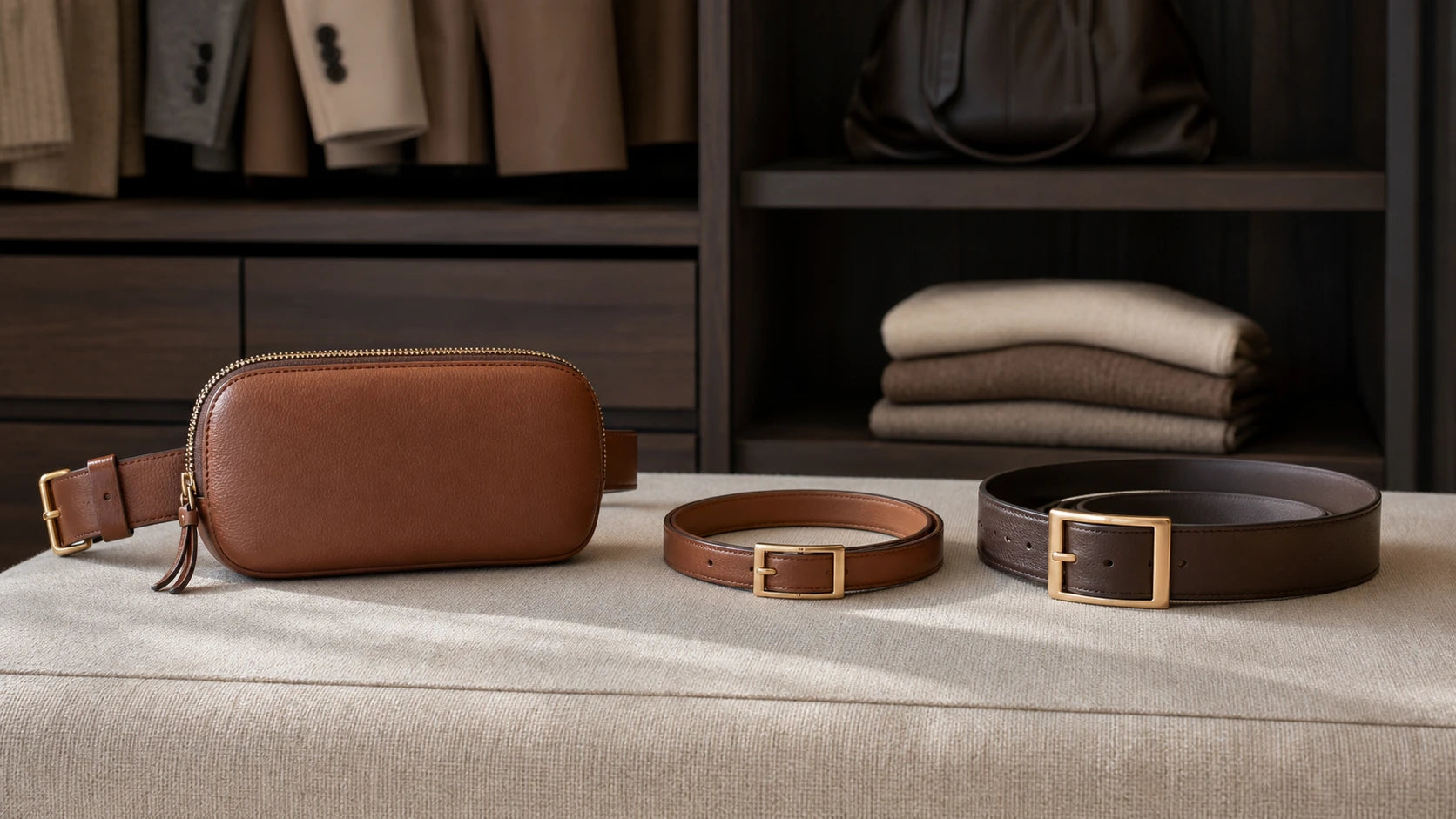 Comparison of a compact belt bag with slim and medium-width leather belts