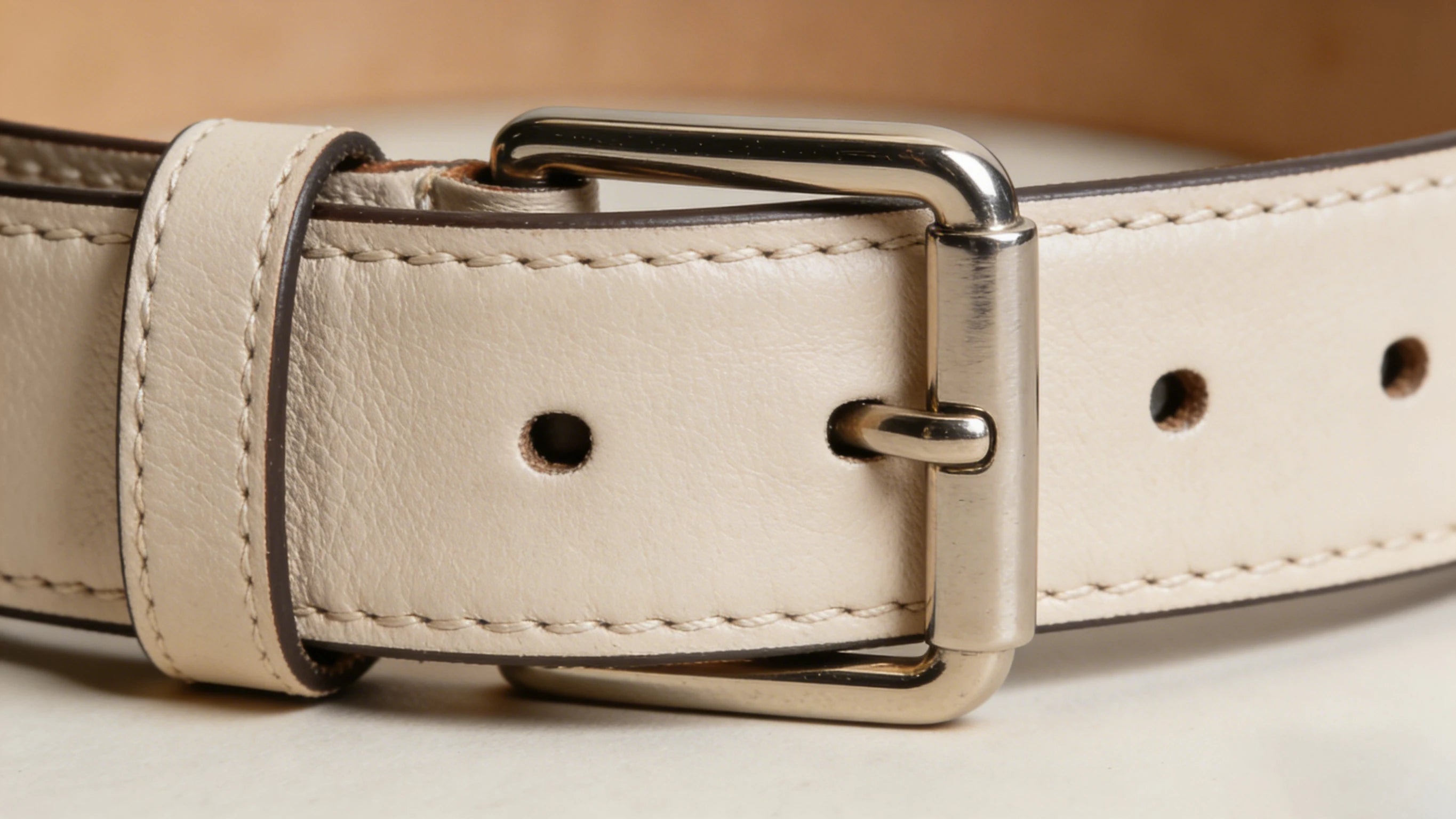 Leather belt showing how the buckle prong aligns with the strap holes