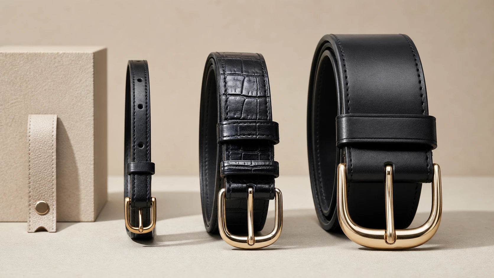 Comparison of slim, medium, and wider women's belts by width and scale