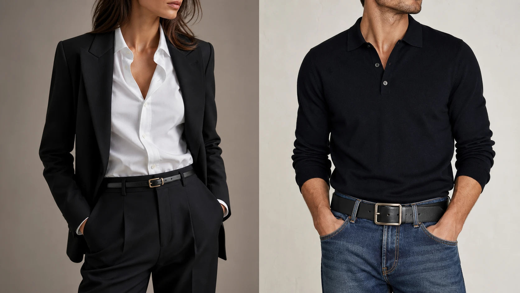 Dress and casual black belt styling comparison for women's outfits