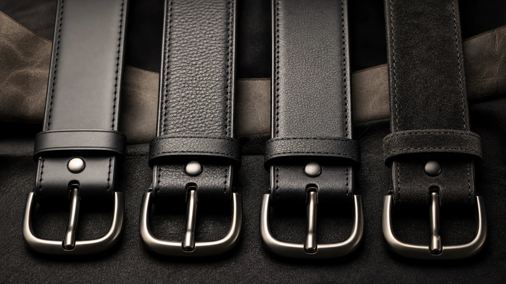 Close-up comparison of black belt leather textures and finishes