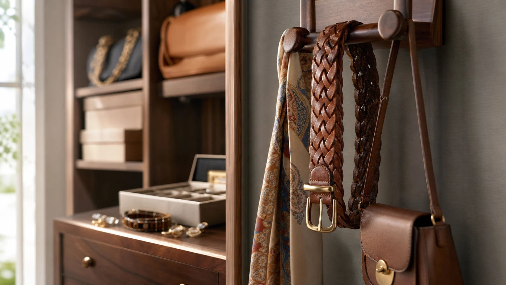 Women's braided leather belt stored neatly to preserve shape and support long-term wear