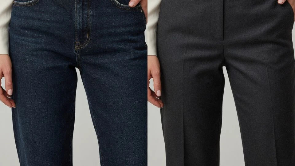Comparison of a braided belt and a smooth belt on women's casual and polished outfits