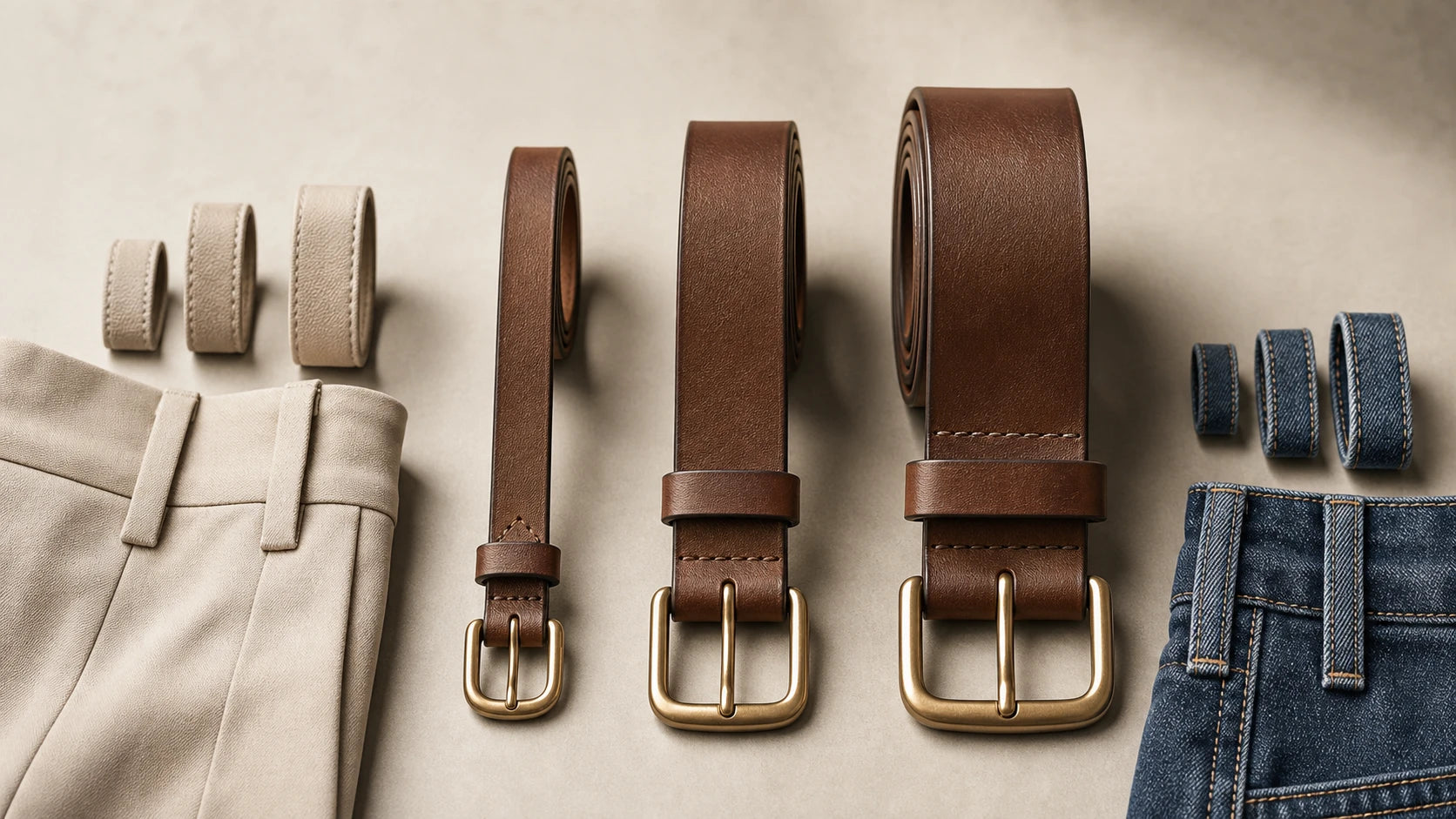 Brown belt widths compared against trouser and denim belt loops
