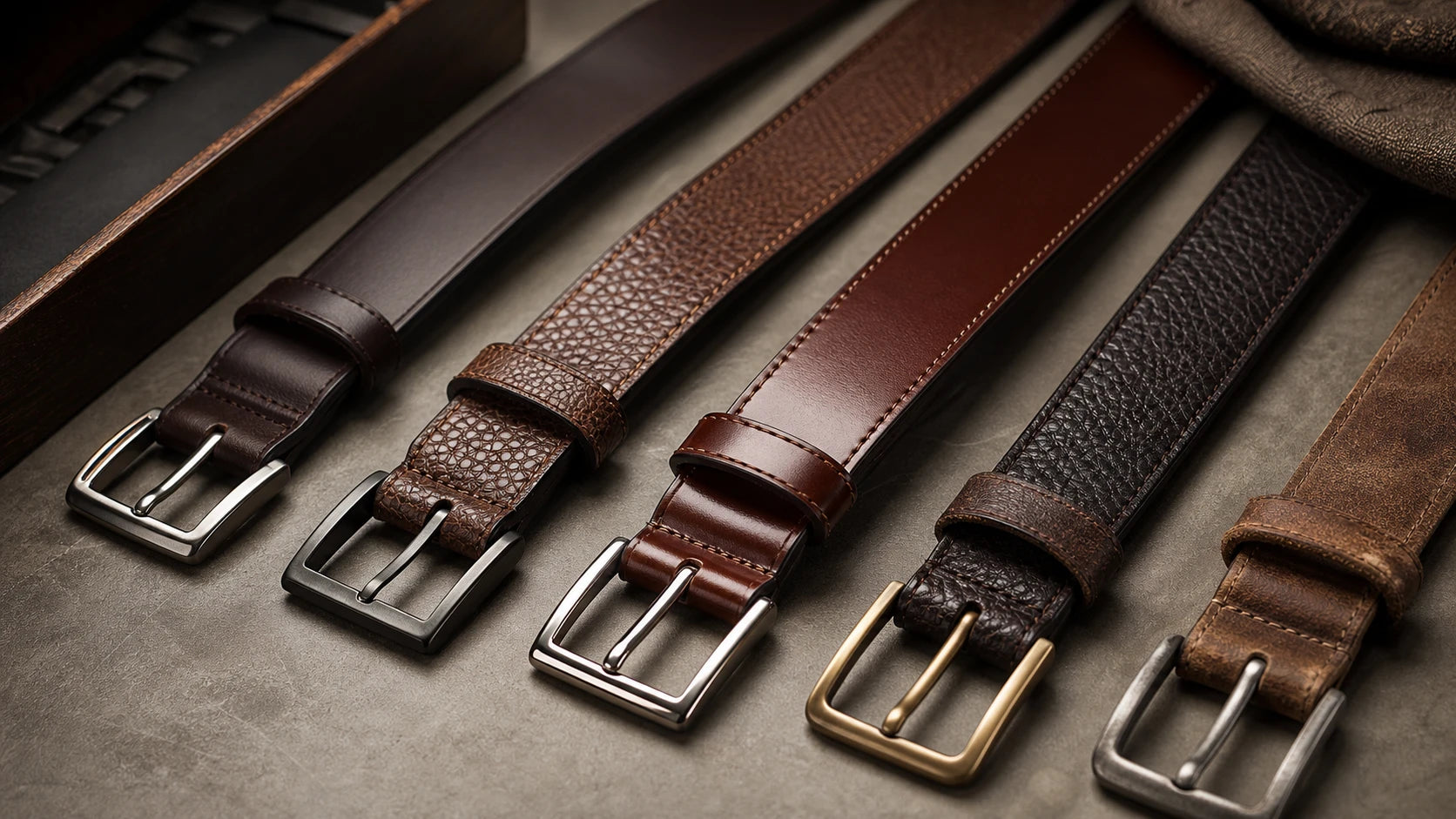 Brown leather belts showing finish and buckle differences for easier selection