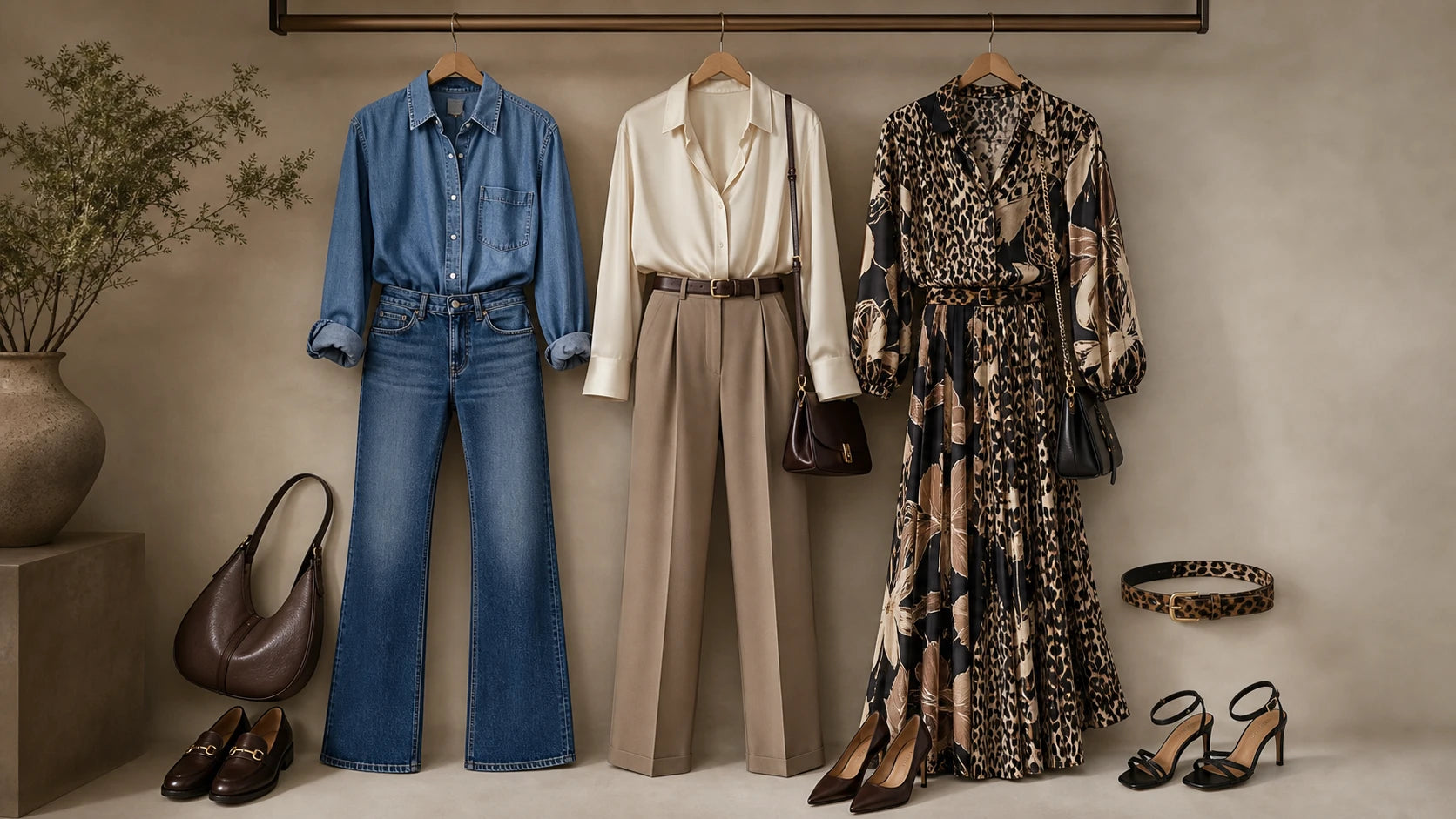 Three outfit scenarios showing when a cheetah print belt works better