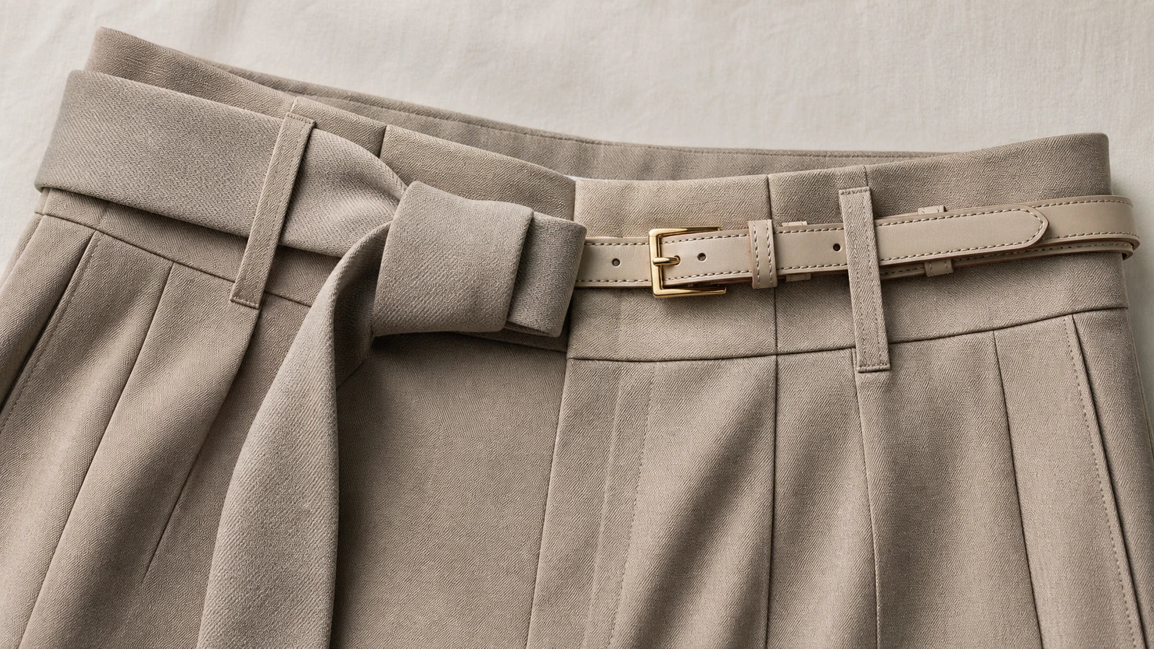 Close-up comparison of a cloth belt and a slim structured belt showing width and loop fit