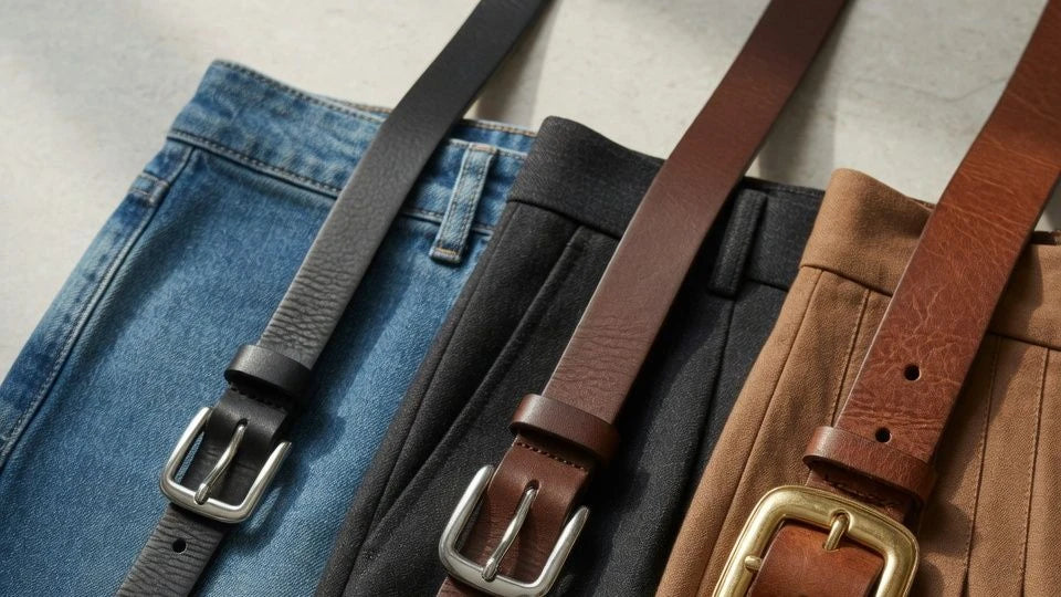Comparison of slim, medium, and wider belts placed with different outfit types