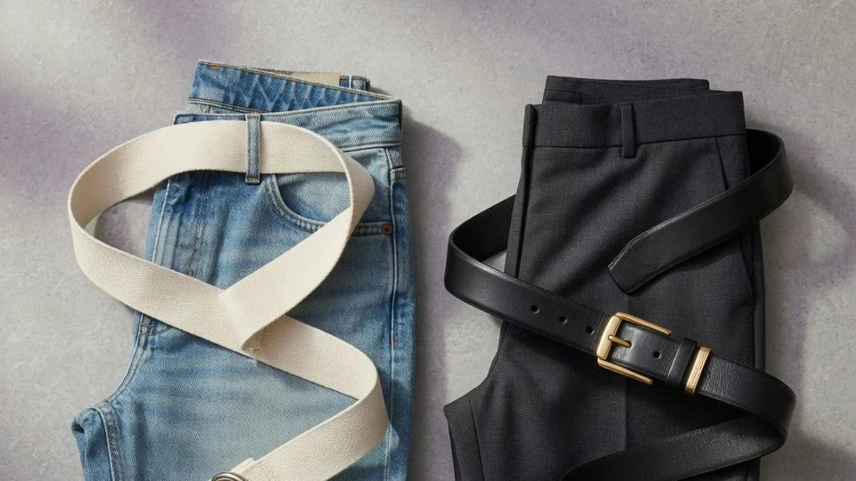 Cotton belt and leather belt compared with casual and polished outfits