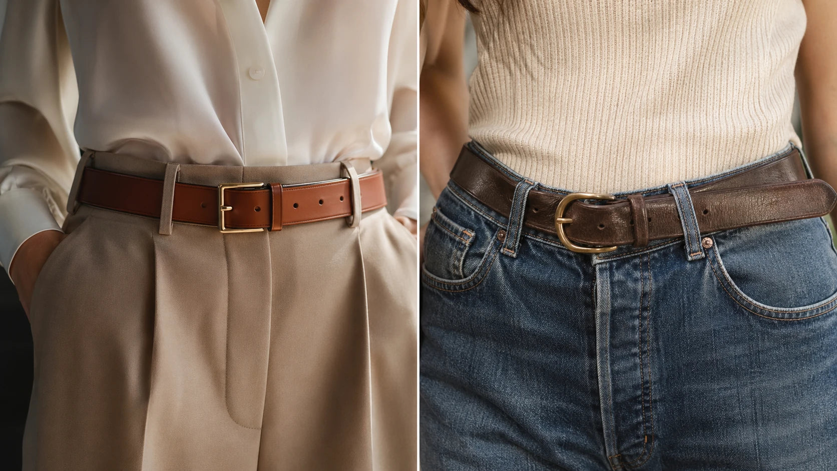 Comparison of firmer and softer leather belts for women across different waistbands
