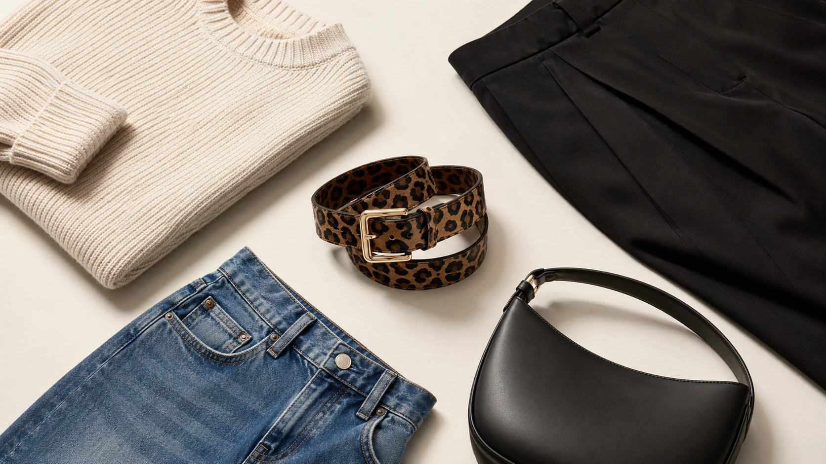 Leopard print belt styled with neutral wardrobe pieces to show contrast and outfit compatibility