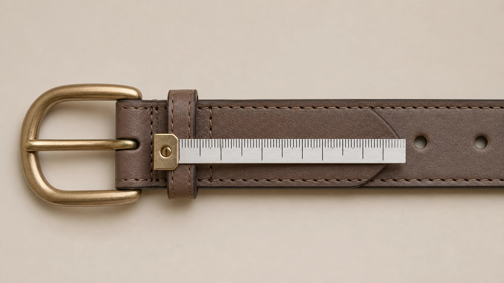 Close-up of a women's belt being measured from buckle fold to center hole