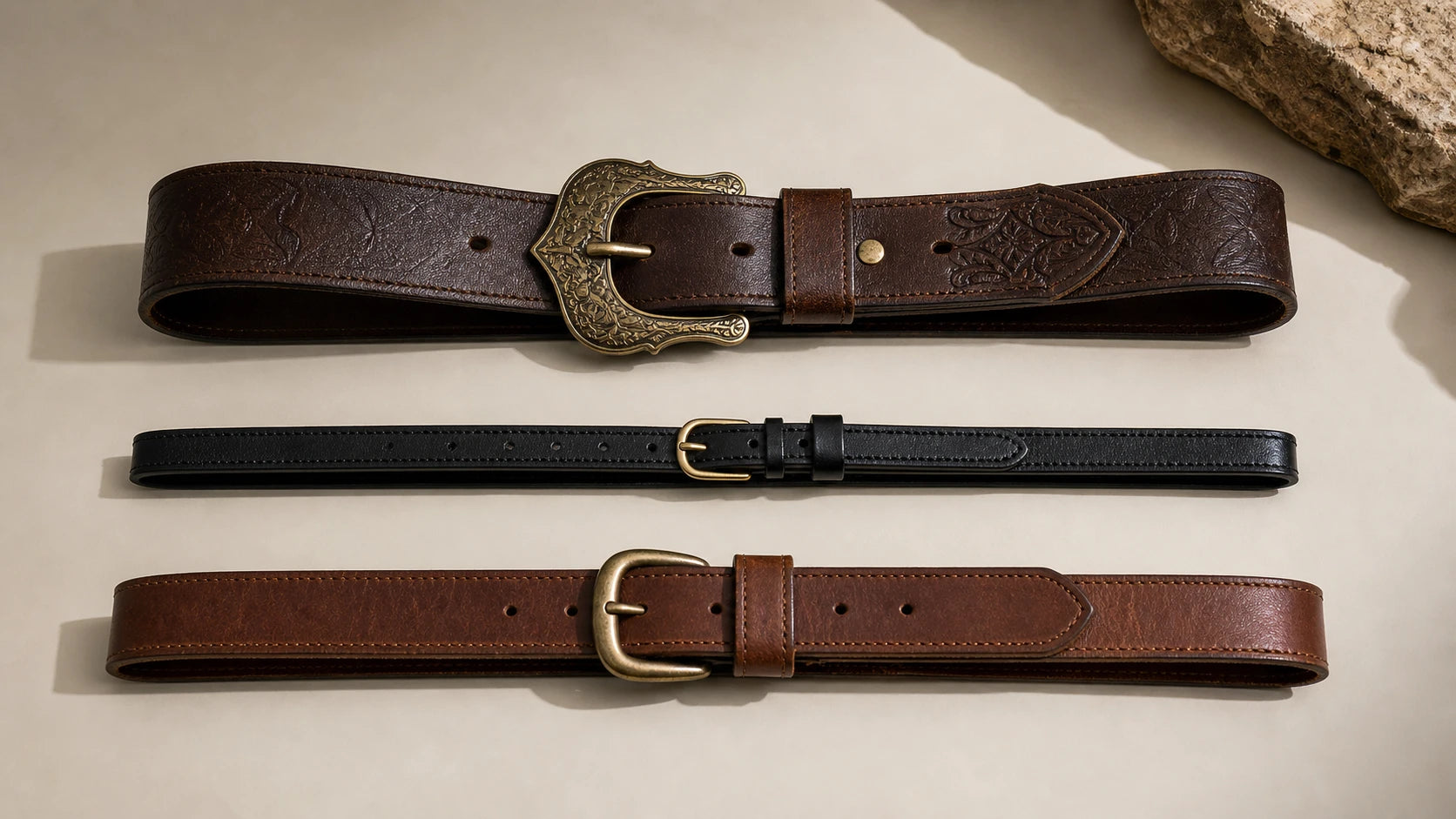 Comparison of slim, medium, and medieval-inspired belt widths for women