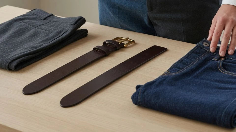 Proper belt fit showing balanced buckle placement and clean tail length