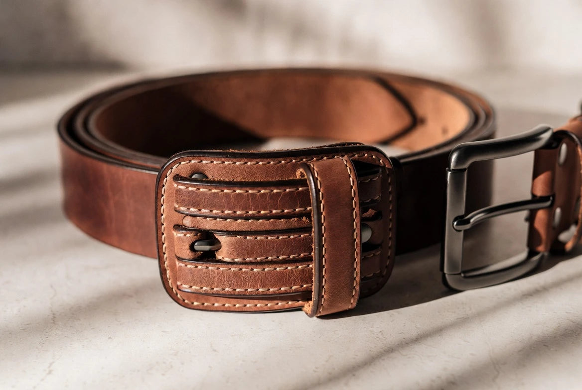 Ranger belt compared with a standard leather belt to show layered construction and thickness