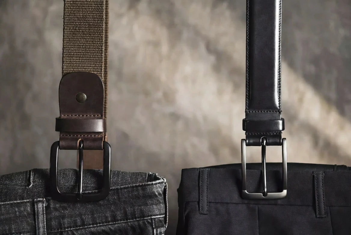 Ranger belt with denim compared to a slimmer leather belt with dress trousers