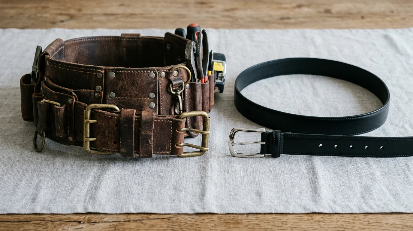 Tool belt compared with a slim regular leather belt