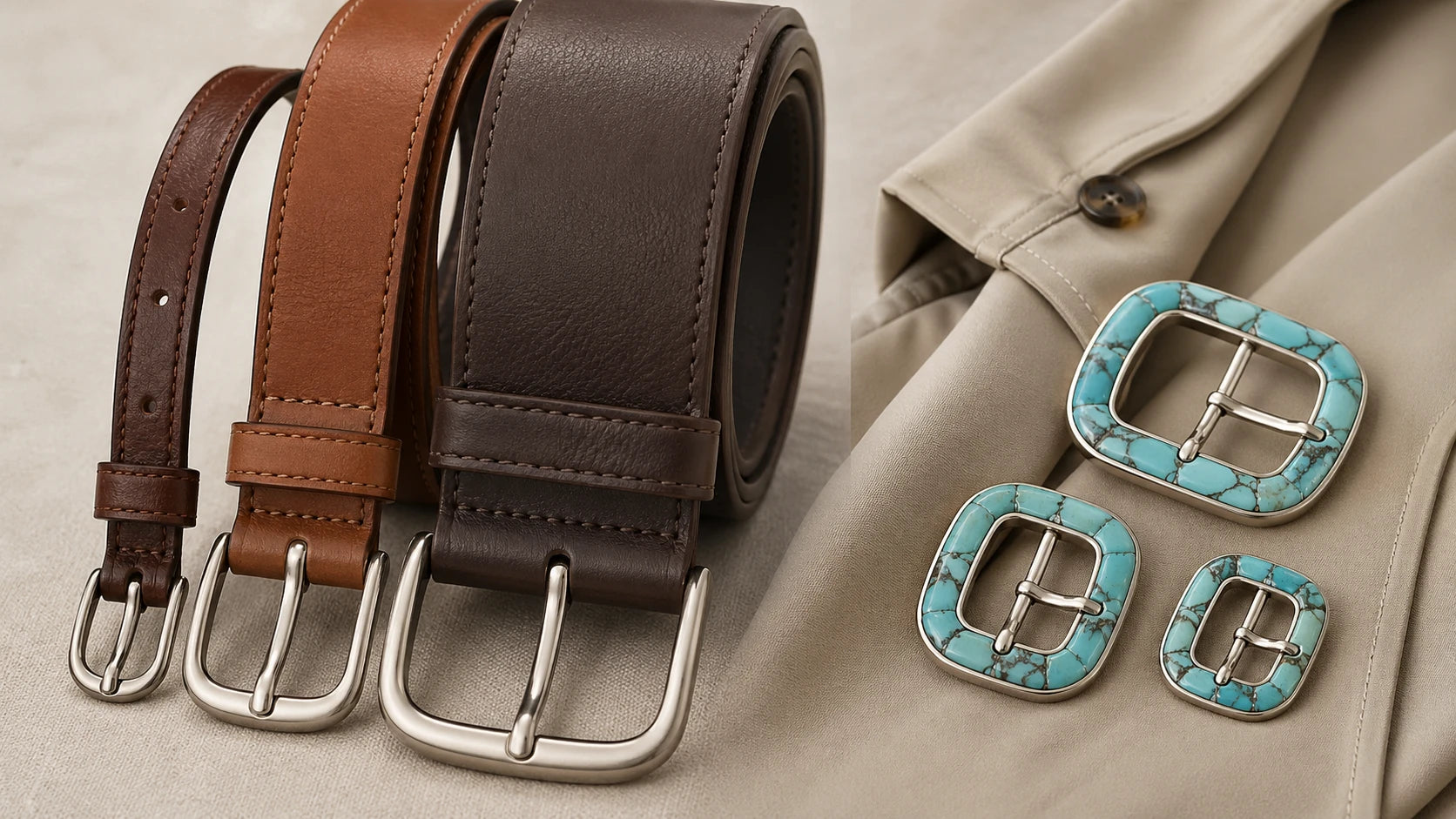 Comparison of women's belt widths and turquoise buckle sizes