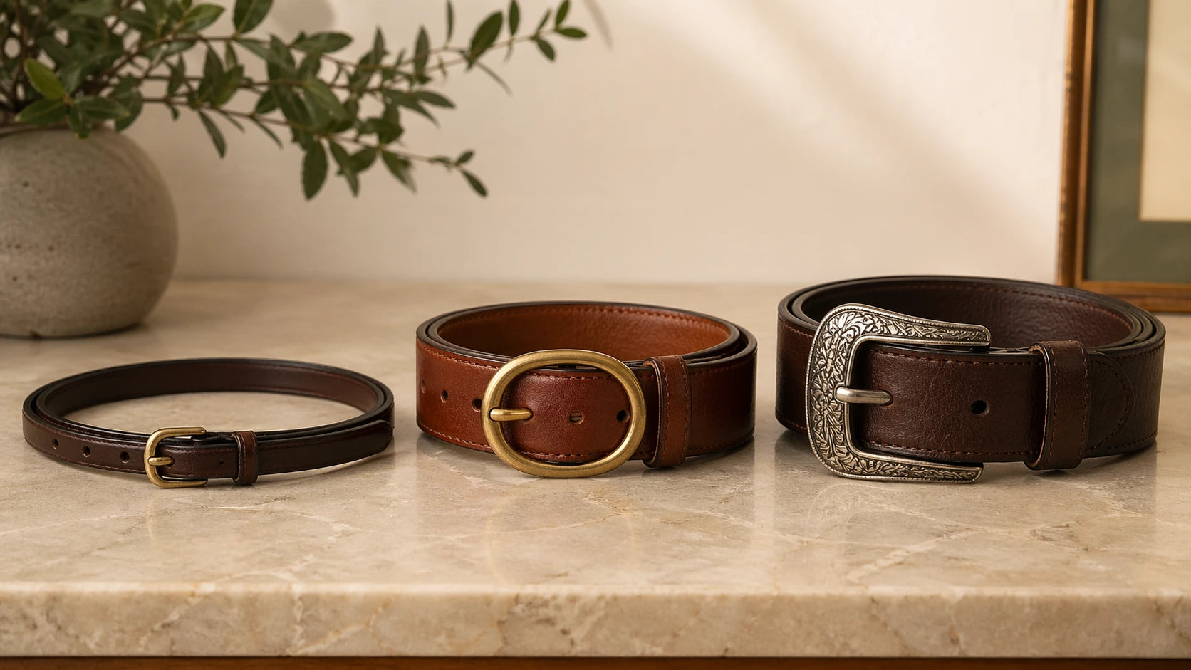 Comparison of buckle scale across slim, medium, and wider women’s belts