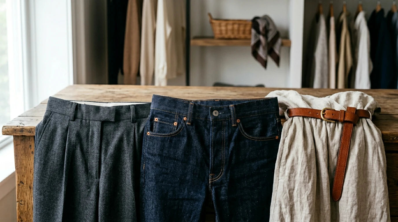 Slim leather belt styled with tailored and casual clothing to show when a belt works best
