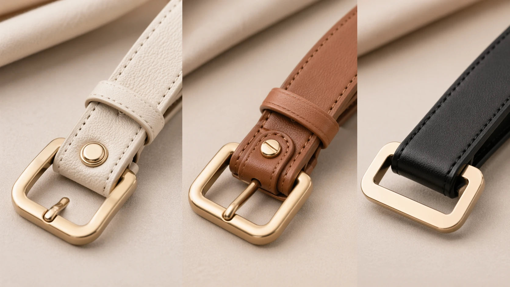 Comparison of women's belt buckle attachment types on leather straps