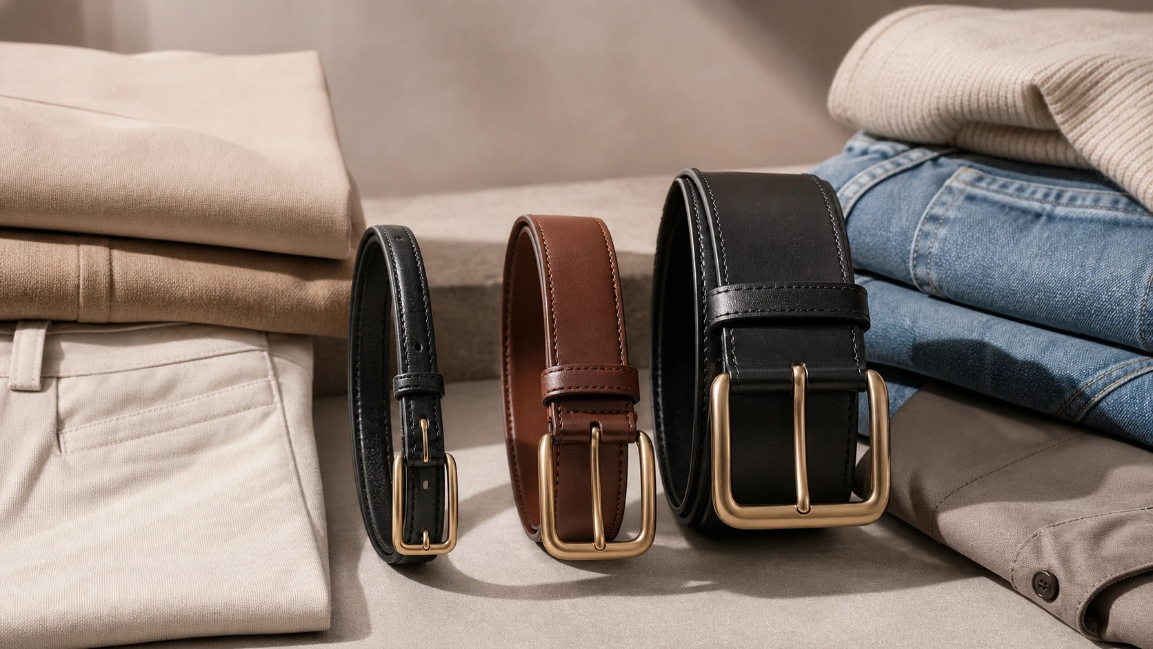 Comparison of slim, medium, and wide women's belt widths for custom belt decisions